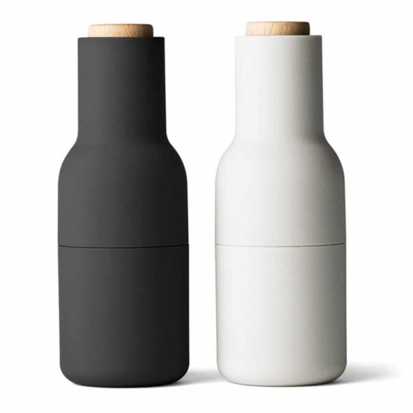 AUDO CPH (ex MENU) Salt and Pepper Bottle Ceramic Grinders Set, Ash/Carbon w/ Beech Lid