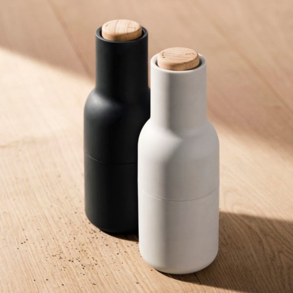 AUDO CPH (ex MENU) Salt and Pepper Bottle Ceramic Grinders Set, Ash/Carbon w/ Beech Lid