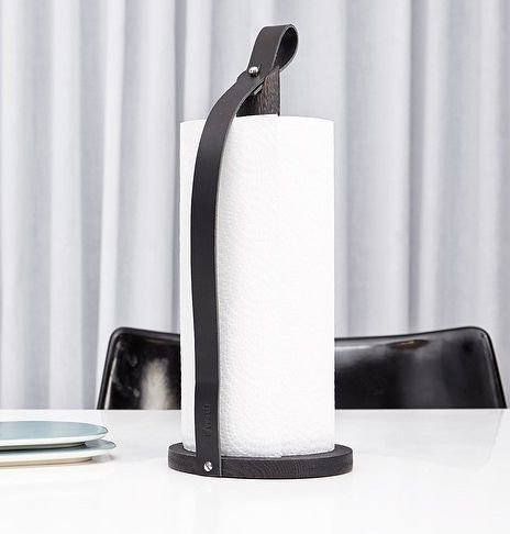 BY WIRTH Hands On Paper Towel Holder Black Leather + Oak -0