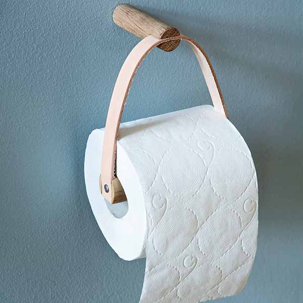 BY WIRTH Toilet ROLL Holder in Leather + Oak - Nature-10523