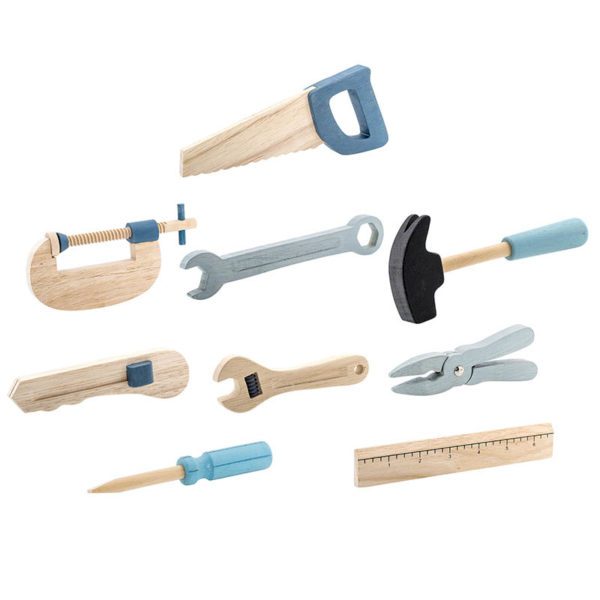 BLOOMINGVILLE Toy Tool Set 9 Pieces in Wood Nature Grey/Black-13795