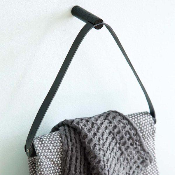 BY WIRTH Towel Hanger Leather + Oak - Black-0