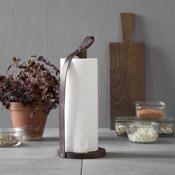 BY WIRTH Hands On Paper Towel Holder - Leather + Smoked Oak -17600