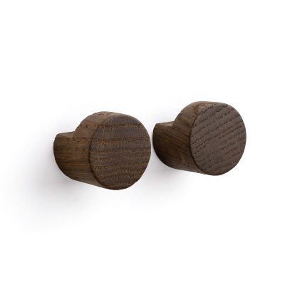 BY WIRTH Knob or Wall Hooks Set of 2, Smoked Oak -0