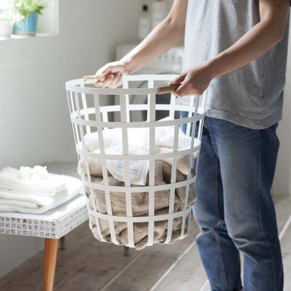 YAMAZAKI Tosca Laundry Basket Round White/Natural-20609