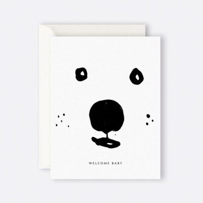 FATHER RABBIT Welcome Baby Bear Card White-0