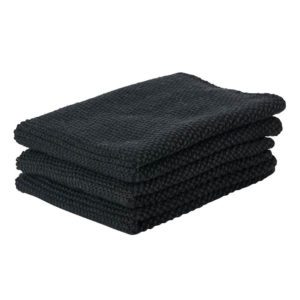 ZONE DENMARK Knitted 100% Cotton Knitted Dish Cloth Set of 3 Black-0