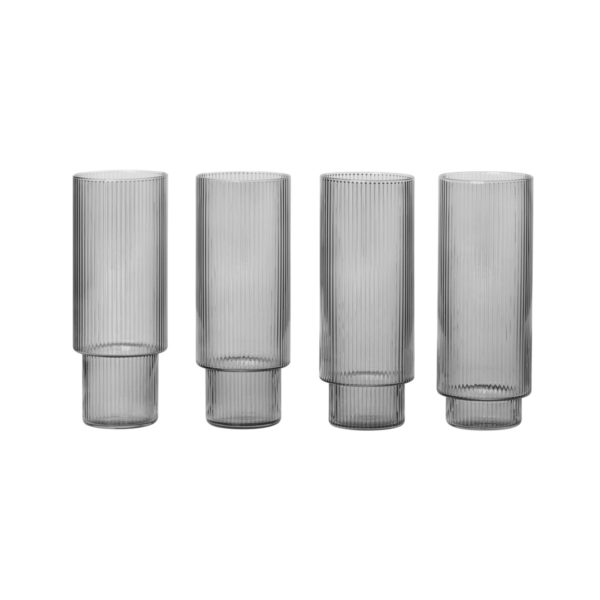 ferm LIVING Ripple Long Drink Glasses Smoked Grey (Set of 4)-0