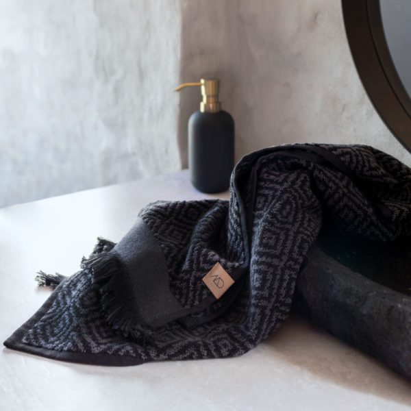 METTE DITMER Morocco Towel, Organic Cotton, 50x90cm Black/Grey-0