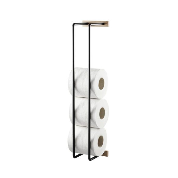 BY WIRTH Bathroom Hand Towel and Toilet Roll Rack, Nature Oak Oiled/Black-36068
