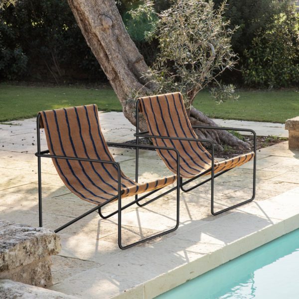 ferm LIVING Desert Indoor Outdoor Lounge Chair, Black/Stripe