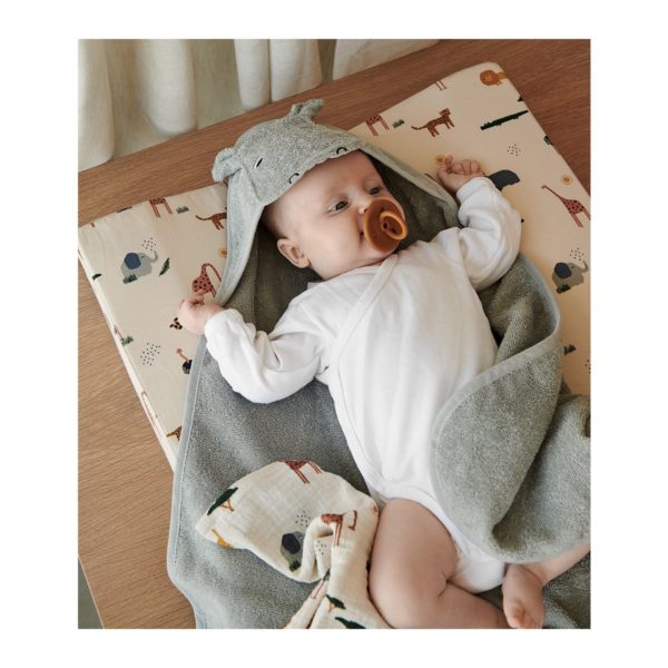 LIEWOOD Albert Baby Hooded Organic Towel, Hippo Dove Blue