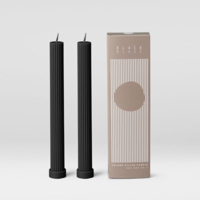 BLACK BLAZE Column Pillar Candle Duo, Black (Set of 2)