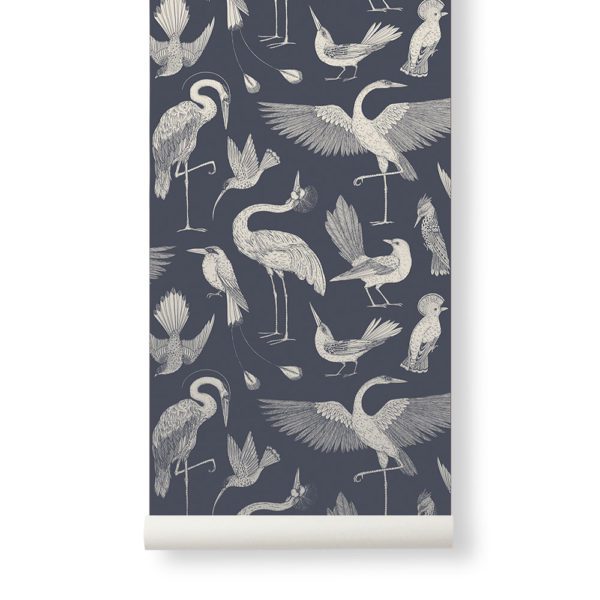 ferm Living Katie Scott Wallpaper Birds, Dark Blue | Designstuff