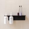 DESIGNSTUFF Shelf with Double Soap Dispenser Holder 40cm, Black on white tile