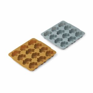 LIEWOOD Sonny Kids Silicone Ice Cube Tray, Dino Golden Caramel/ Blue Fog Mix (2 Pack)