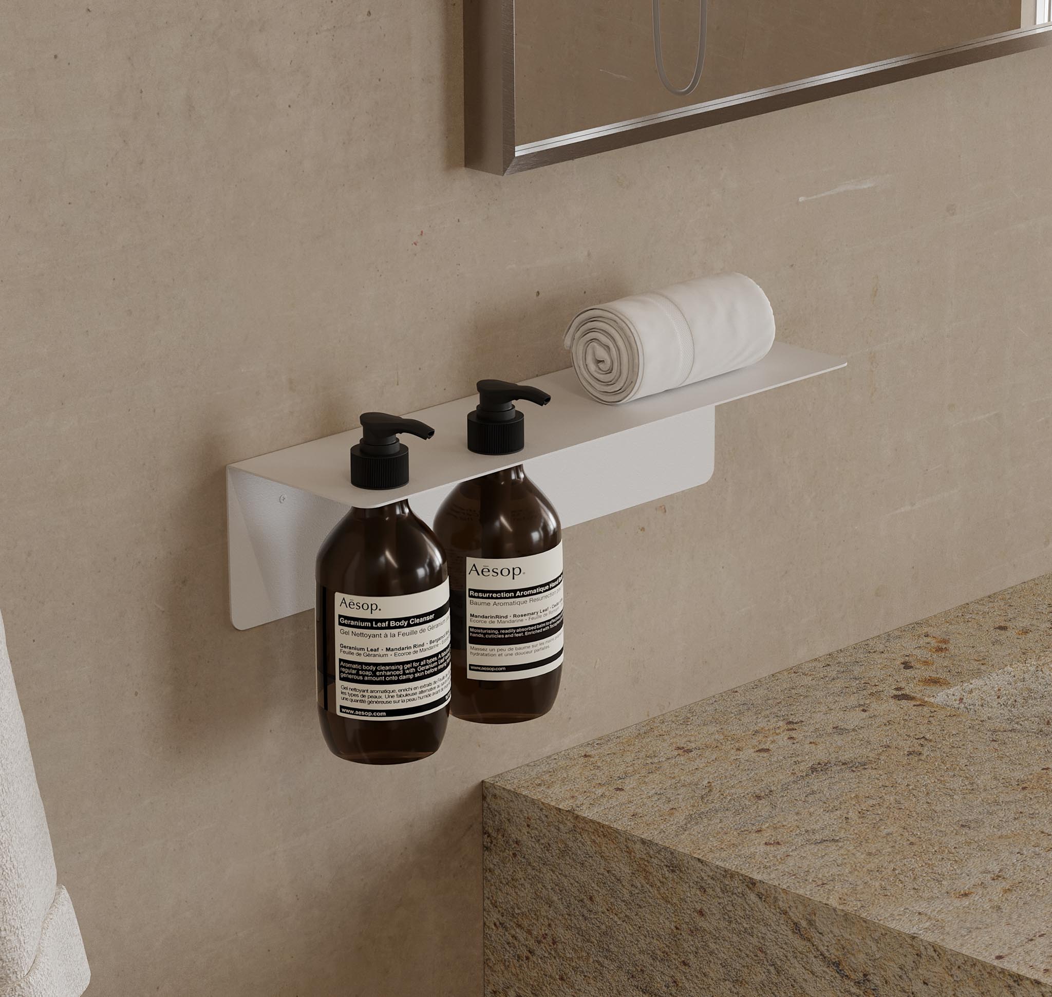 DESIGNSTUFF Shelf w/ Double Soap Dispenser Holder 40cm, White | Designstuff