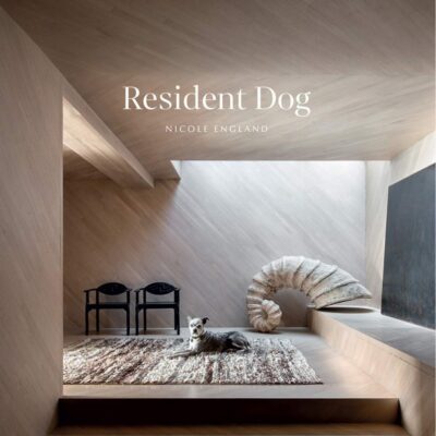 Front cover of Nicole England's Resident Dog Coffee Table Book featuring a dog lying down on a carpet inside a house.