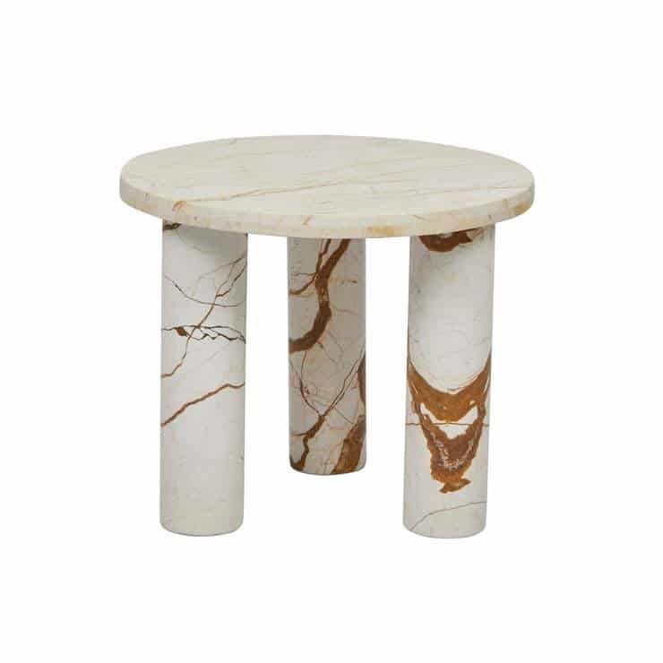 GLOBEWEST Amara Round Leg Side Table, Brown Vein Marble | Designstuff