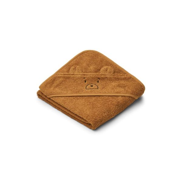 LIEWOOD Albert Baby Hooded Organic Towel, Mr Bear Golden Caramel