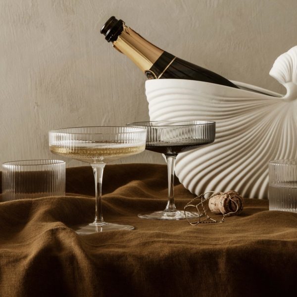 ferm LIVING Ripple Cocktail Glass Champagne Saucers, Clear (Set of 2)