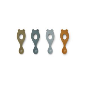 LIEWOOD Liva Silicone Spoon, Blue Multi Mix - 4 Pack