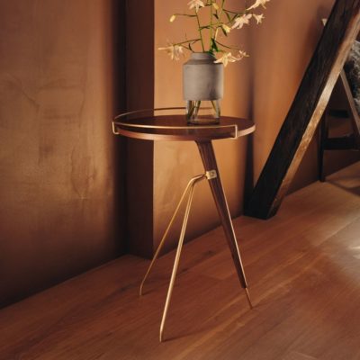AUDO CPH (Ex MENU) Umanoff Side Table, 60cm, Solid Walnut Base and Top, Matt Lacquered Brass