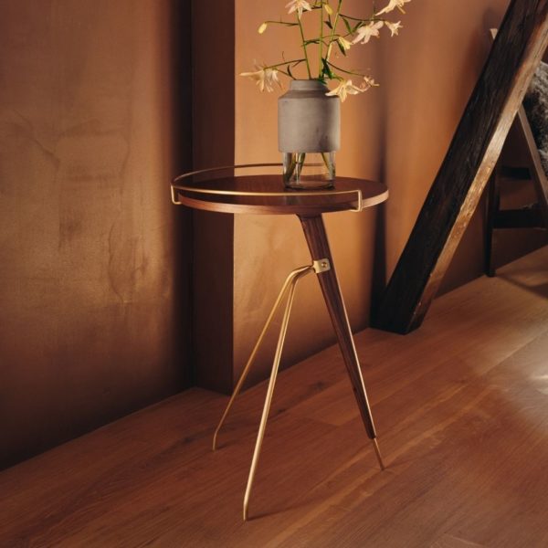 AUDO CPH (ex MENU) Umanoff Side Table, 60cm, Solid Walnut Base and Top, Matt Lacquered Brass