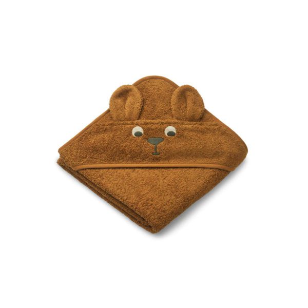LIEWOOD Albert Baby Hooded Organic Towel, Kangaroo/Golden Caramel