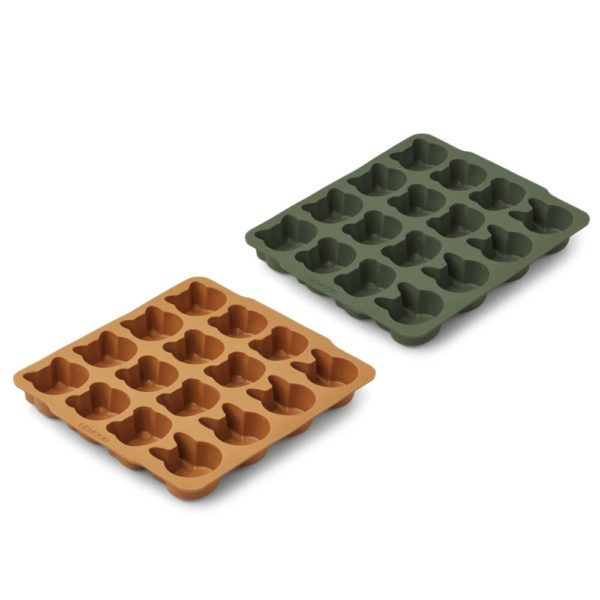 LIEWOOD Sonny Kids Silicone Ice Cube Tray, Green/Mustard Mix (2 Pack)