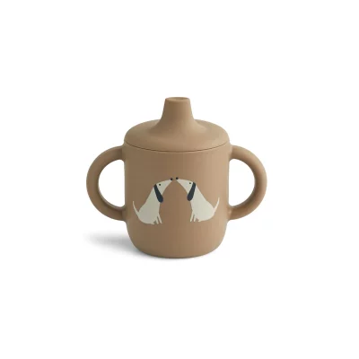 LIEWOOD Neil Sippy Cup, Dog/Oat Mix on a White Background