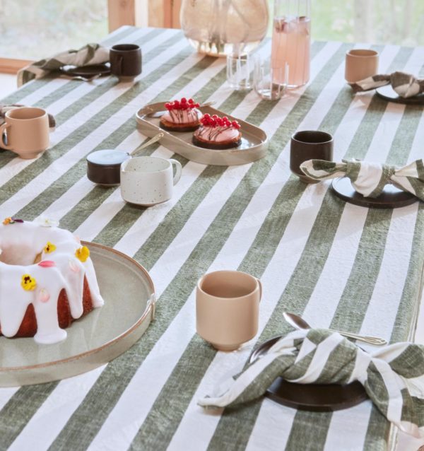 OYOY Striped Table Cloth, Olive