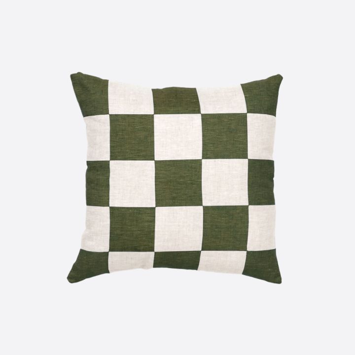 Middle Of Nowhere Big Check Square Cushion in Olive and White
