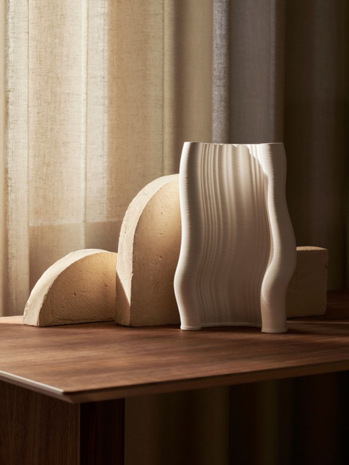 ferm LIVING's Moire Vase styled with the shape sculpture set