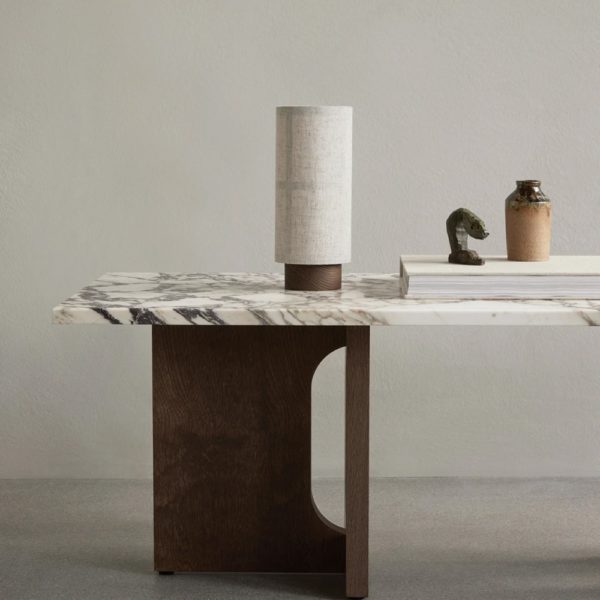 PRE-ORDER | AUDO CPH (Ex MENU) Androgyne Lounge Table, 120x45cm, Dark Stained Oak Base, Calacatta Viola Marble Table Top