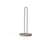 White background, perspective view, studio image of a tall, light brown, arc-shaped paper towel holder.