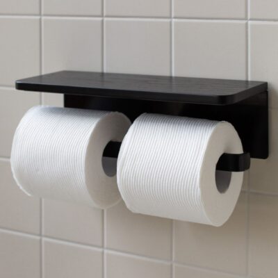 DESIGNSTUFF Toilet Roll Holder w/Shelf Dual, Black