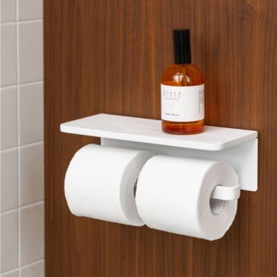 DESIGNSTUFF Toilet Roll Holder w/ Shelf Dual, White