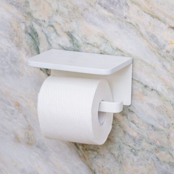 DESIGNSTUFF Toilet Roll Holder w/ Shelf Single, White