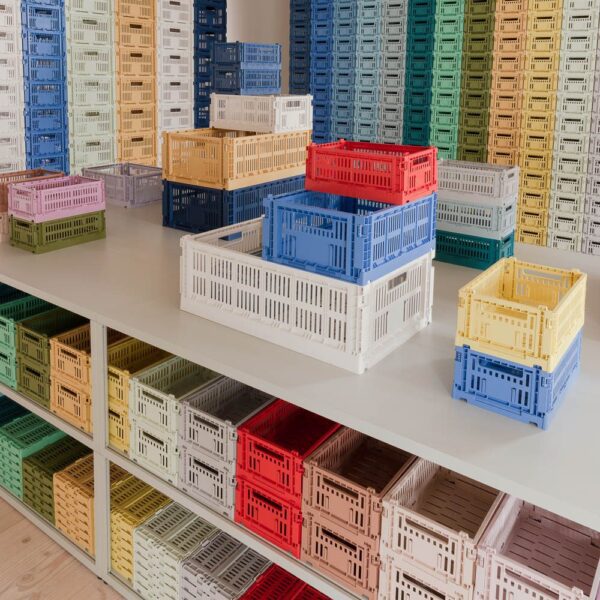 Stacks of colour crate storage box in multiple colours