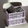 A shoe in colour crate storage box in lavender