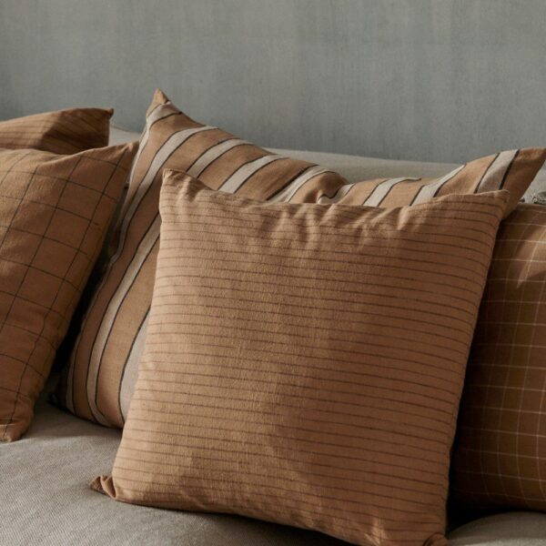 ferm LIVING Brown Cotton Cushion, Lines, Large, 60x40cm