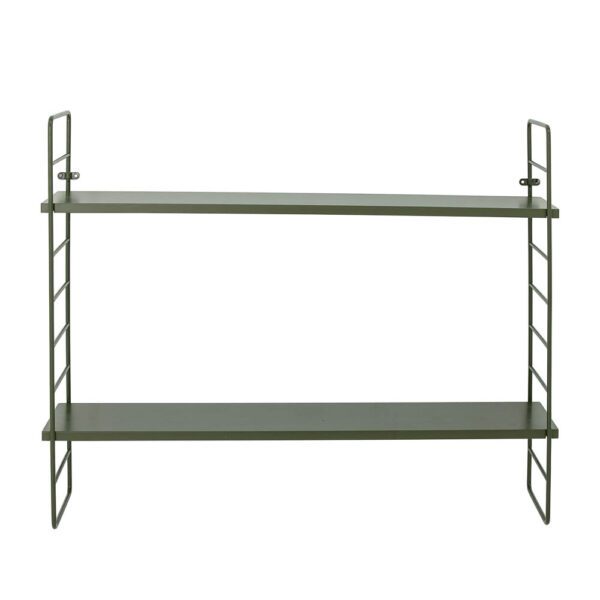 A packshot of North wall shelf in dusty green, made from MDF wood and iron with matt finish.