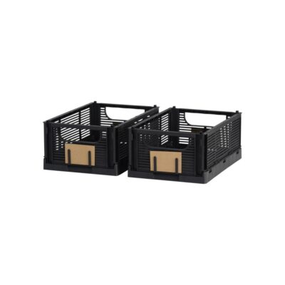 DESIGNSTUFF Linear Collapsible Crate, M, 33x25cm, Black (Set of 2)