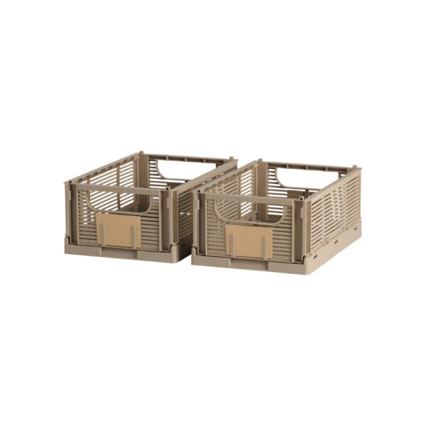 DESIGNSTUFF Linear Collapsible Crate, S, 25x16cm, Taupe (Set of 2)