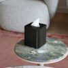 DESIGNSTUFF Square Tissue Box w/ Metal Lid, Black/Black