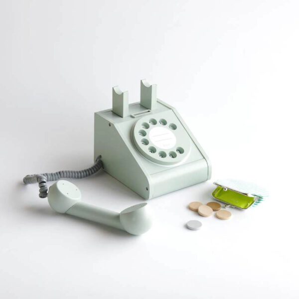 Wooden vintage telephone green made from FSC certified beech wood.