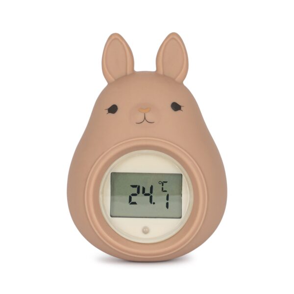 Bunny silicone kids bath thermometer in blush.