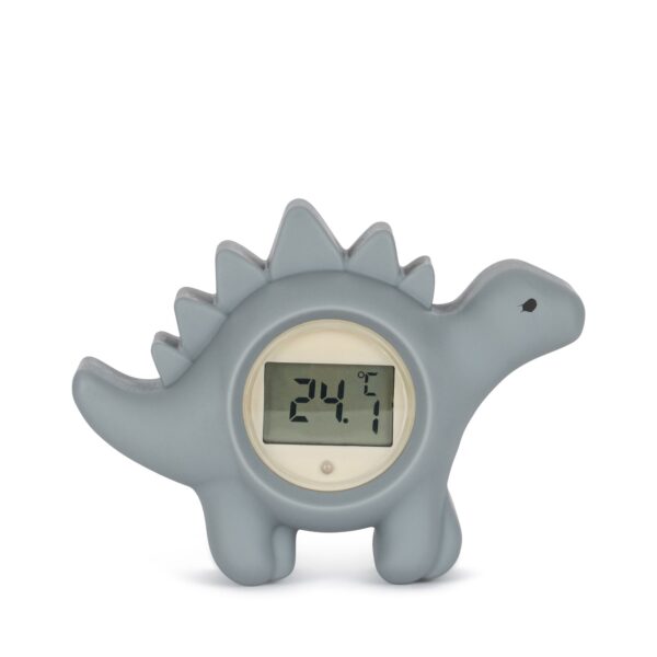 Dino silicone kids bath thermometer in quarry blue.
