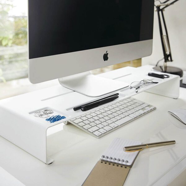 A desktop organiser in white made from steel by Japanese brand Yamazaki.